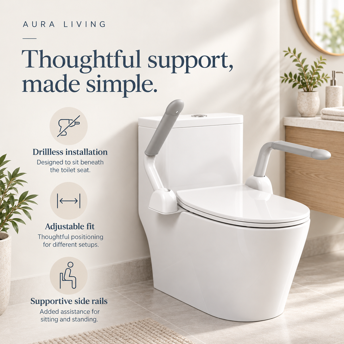 Drillless Toilet Safety Rail